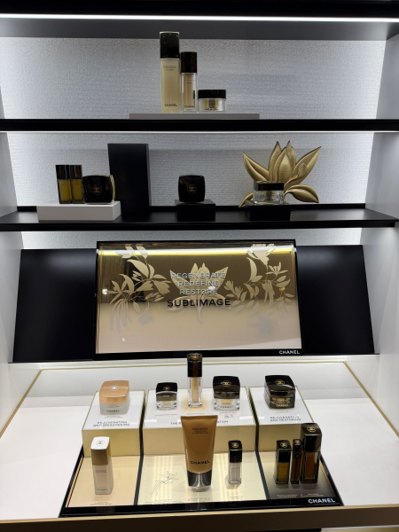Wall of Chanel Sublimage products at the Chanel boutique