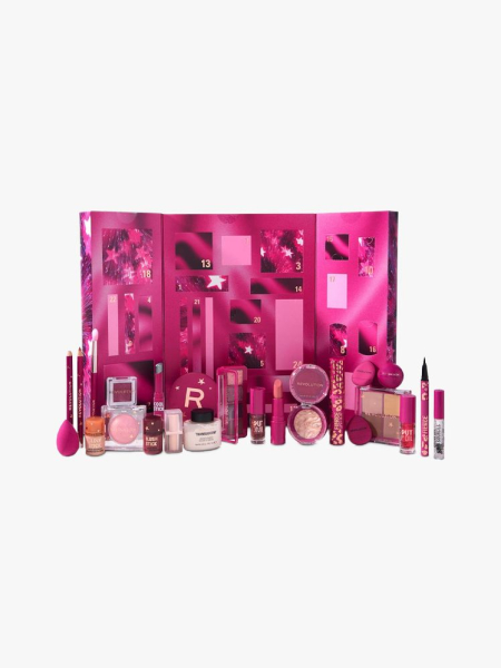 Revolution Makeup Advent Calendar 2025 in branded components on a light gray background